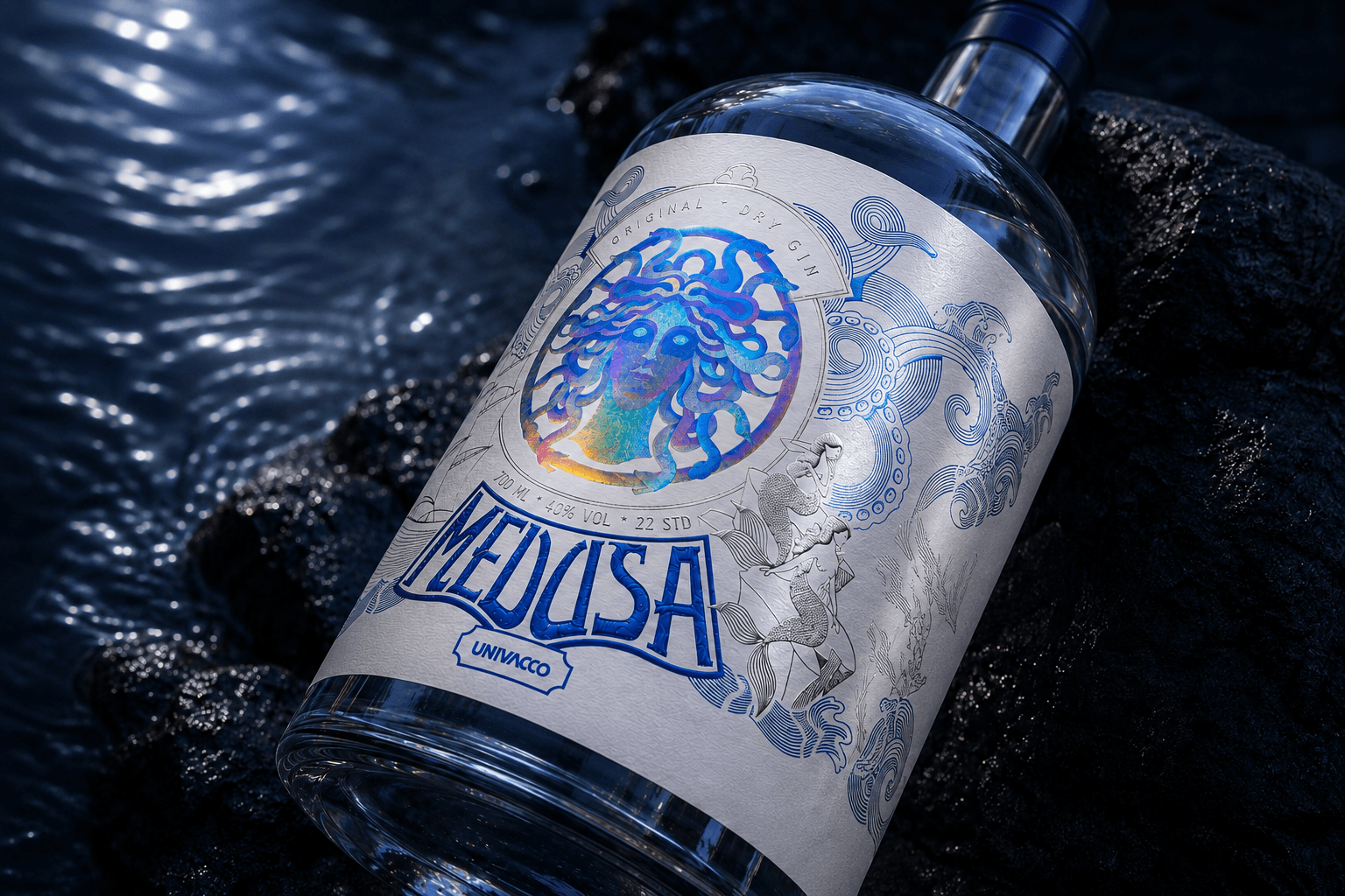 Fine Silver Linework and Blue Waves